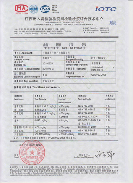 الصين Jiangxi Hanfei Biotechnology Co.,Ltd الشهادات
